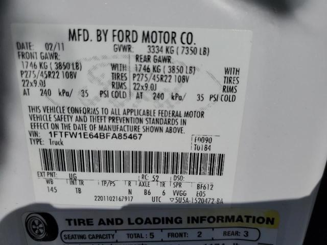 Photo 10 from auction – 2011 FORD F150 SUPER with VIN 1FTFW1E64BFA85467