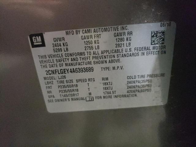 Photo 10 from auction – 2010 CHEVROLET EQUINOX LT with VIN 2CNFLGEY4A6393689