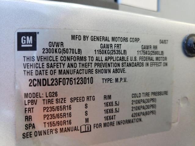 Фото 10 с аукциона – 2007 CHEVROLET EQUINOX с VIN 2CNDL23F076123010