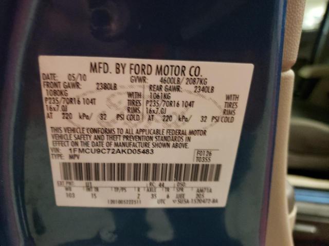 Photo 10 from auction – 2010 FORD ESCAPE XLS with VIN 1FMCU9C72AKD05483