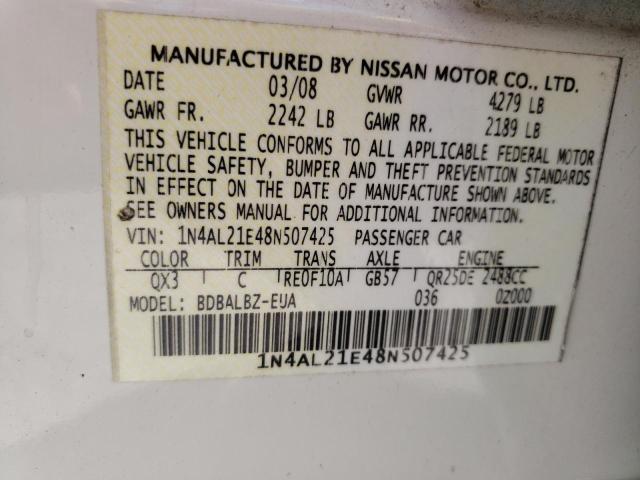 Photo 10 from auction – 2008 NISSAN ALTIMA 2.5 with VIN 1N4AL21E48N507425