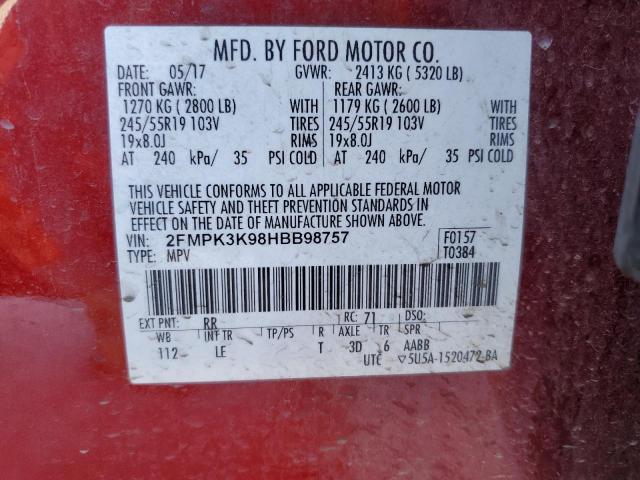 Photo 10 from auction – 2017 FORD EDGE TITAN with VIN 2FMPK3K98HBB98757