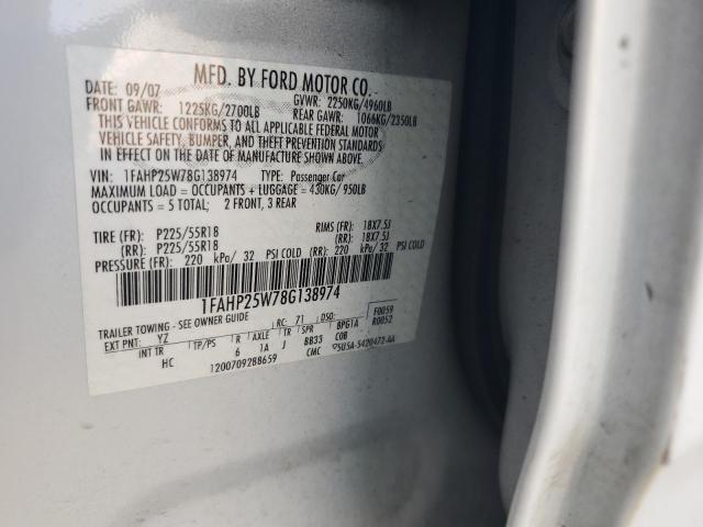 Photo 10 from auction – 2008 FORD TAURUS LIM with VIN 1FAHP25W78G138974