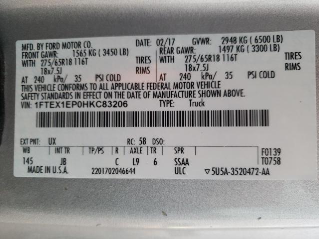 Photo 10 from auction – 2017 FORD F150 SUPER with VIN 1FTEX1EP0HKC83206