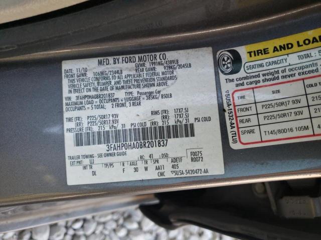 Photo 10 from auction – 2011 FORD FUSION SE with VIN 3FAHP0HA0BR201837