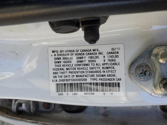 Photo 10 from auction – 2012 HONDA CIVIC LX with VIN 2HGFB2F55CH305269