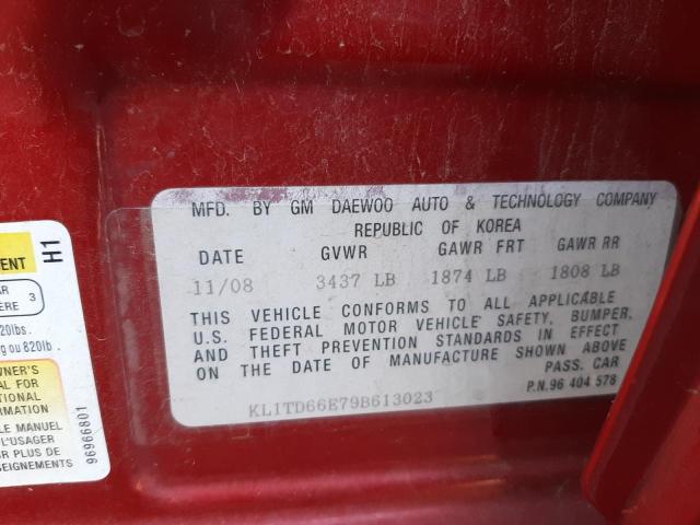 Photo 10 from auction – 2009 CHEVROLET AVEO LS with VIN KL1TD66E79B613023