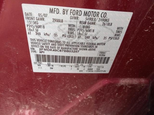 Photo 10 from auction – 2007 FORD EDGE SEL P with VIN 2FMDK49C87BB03297