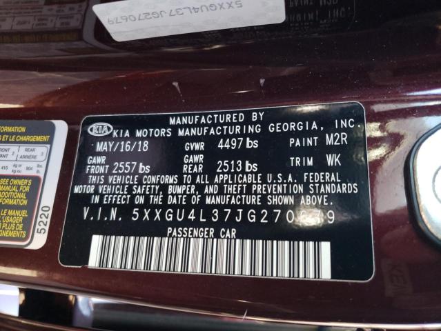 Photo 10 from auction – 2018 KIA OPTIMA EX with VIN 5XXGU4L37JG270679
