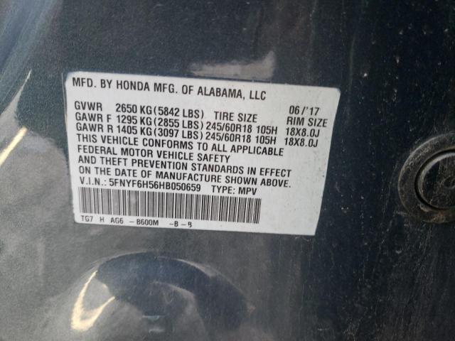 Photo 10 from auction – 2017 HONDA PILOT EXL with VIN 5FNYF6H56HB050659