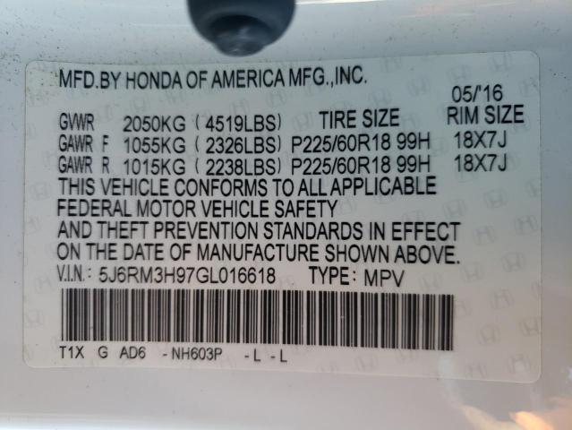 Photo 10 from auction – 2016 HONDA CR-V TOURI with VIN 5J6RM3H97GL016618