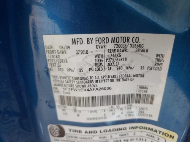 Photo 10 from auction – 2010 FORD F150 SUPER with VIN 1FTFW1EV4AFA26036