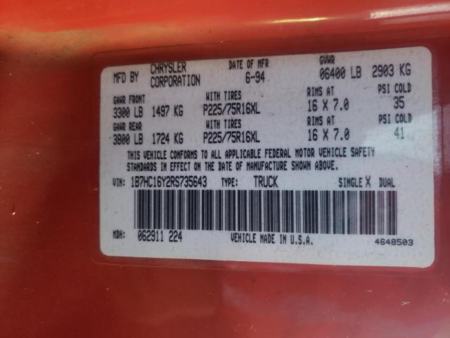 Photo 10 from auction – 1994 DODGE RAM 1500 with VIN 1B7HC16Y2RS735643