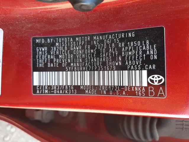 Photo 10 from auction – 2015 TOYOTA COROLLA L with VIN 5YFBURHE7FP351679