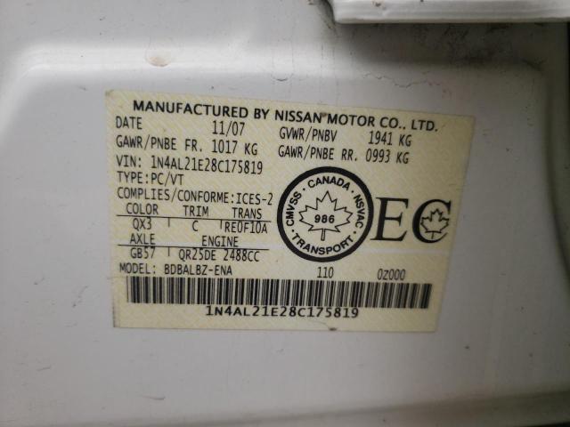 Photo 10 from auction – 2008 NISSAN ALTIMA 2.5 with VIN 1N4AL21E28C175819