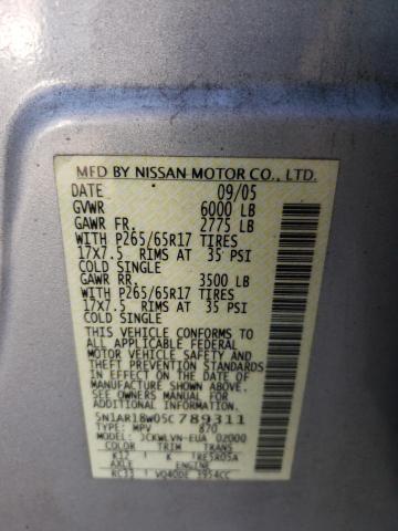 Photo 10 from auction – 2005 NISSAN PATHFINDER with VIN 5N1AR18W05C789311