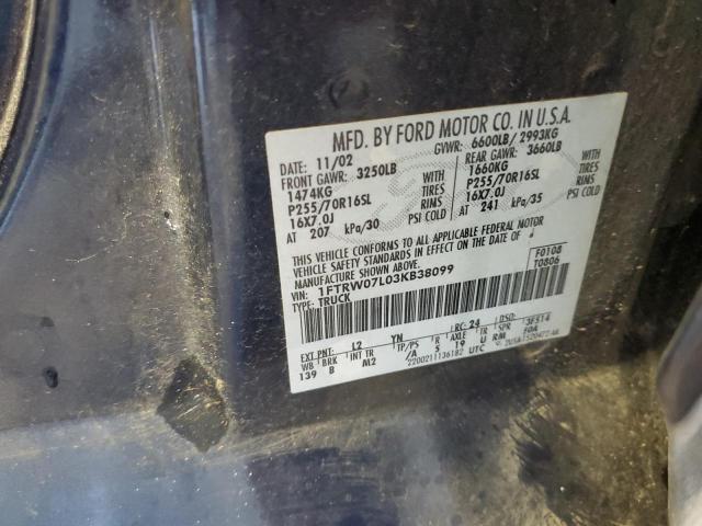 Photo 10 from auction – 2003 FORD F150 SUPER with VIN 1FTRW07L03KB38099