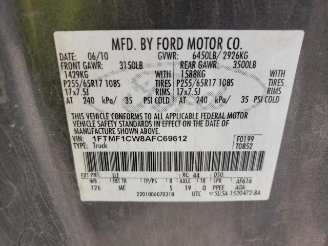 Photo 10 from auction – 2010 FORD F150 with VIN 1FTMF1CW8AFC69612