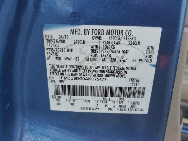 Photo 10 from auction – 2010 FORD ESCAPE XLT with VIN 1FMCU9DG0AKC75477
