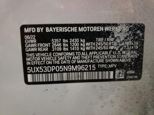 Photo 10 from auction – 2022 BMW X3 XDRIVE3 with VIN 5UX53DP05N9M96215