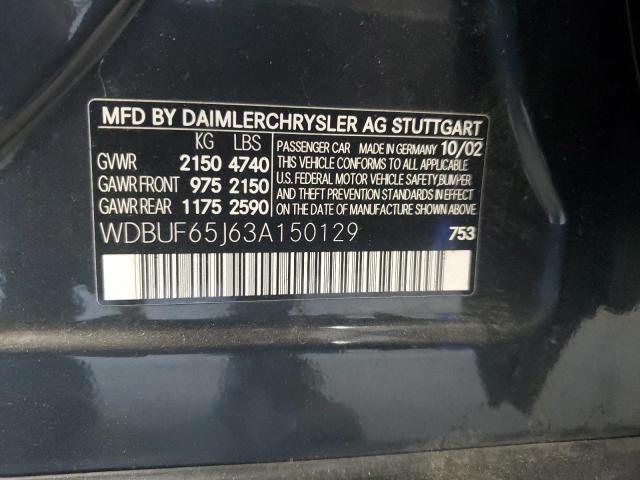 Photo 10 from auction – 2003 MERCEDES-BENZ E 320 with VIN WDBUF65J63A150129