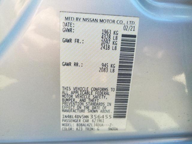 Photo 10 from auction – 2021 NISSAN ALTIMA SV with VIN 1N4BL4DV5MN356455
