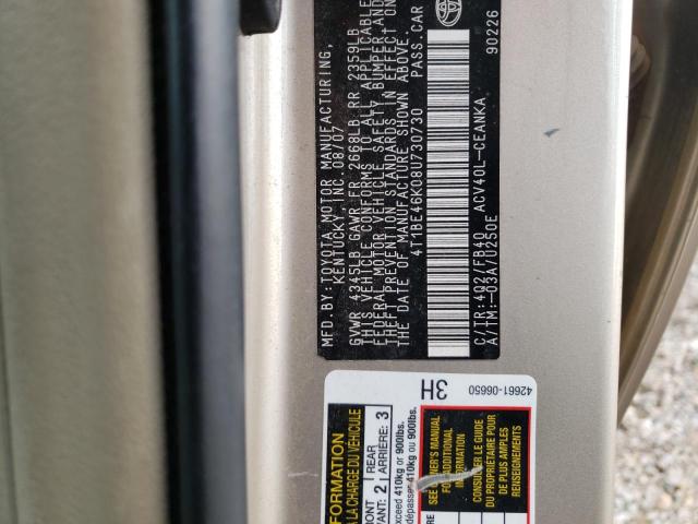 Photo 10 from auction – 2008 TOYOTA CAMRY CE with VIN 4T1BE46K08U730730