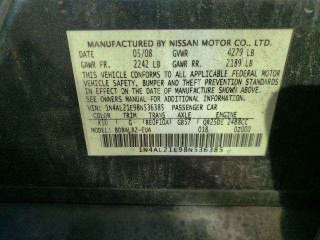Photo 10 from auction – 2008 NISSAN ALTIMA 2.5 with VIN 1N4AL21E98N536385