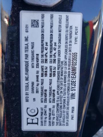 Photo 10 from auction – 2021 TESLA MODEL 3 with VIN 5YJ3E1EA8MF023555