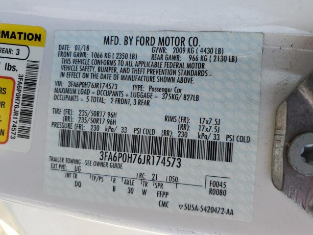 Photo 10 from auction – 2018 FORD FUSION SE with VIN 3FA6P0H76JR174573
