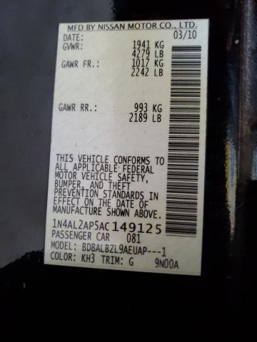 Photo 10 from auction – 2010 NISSAN ALTIMA BAS with VIN 1N4AL2AP5AC149125