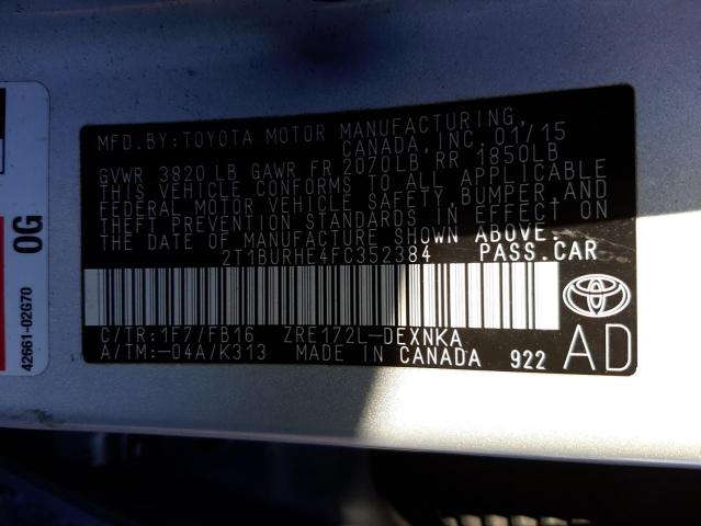 Photo 10 from auction – 2015 TOYOTA COROLLA L with VIN 2T1BURHE4FC352384