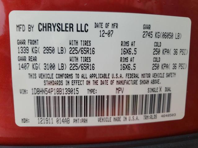 Photo 10 from auction – 2008 DODGE GRAND CARA with VIN 1D8HN54P18B139015