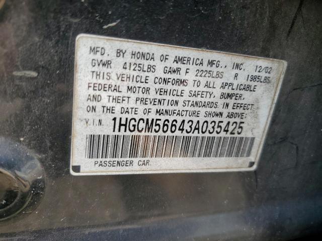 Photo 10 from auction – 2003 HONDA ACCORD EX with VIN 1HGCM56643A035425