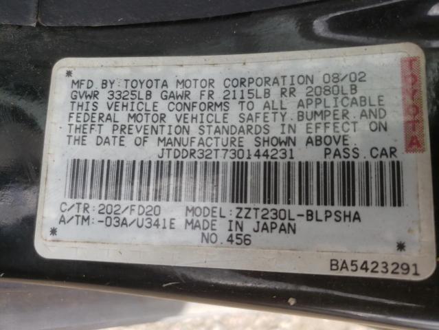 Photo 10 from auction – 2003 TOYOTA CELICA with VIN JTDDR32T730144231