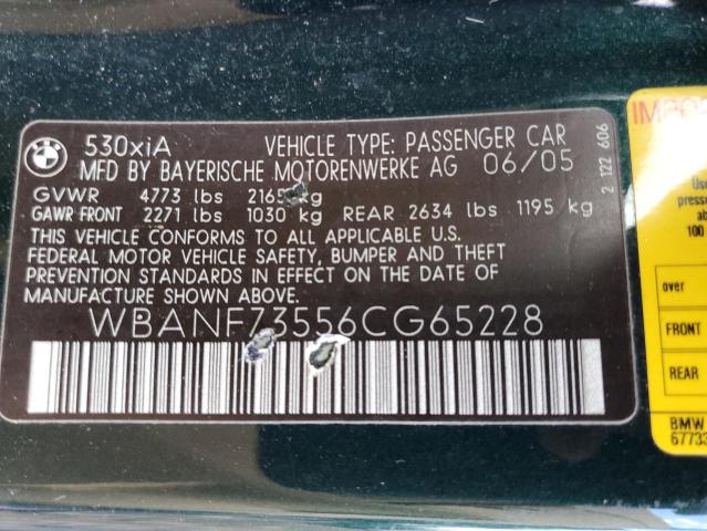 Photo 10 from auction – 2006 BMW 530 XI with VIN WBANF73556CG65228