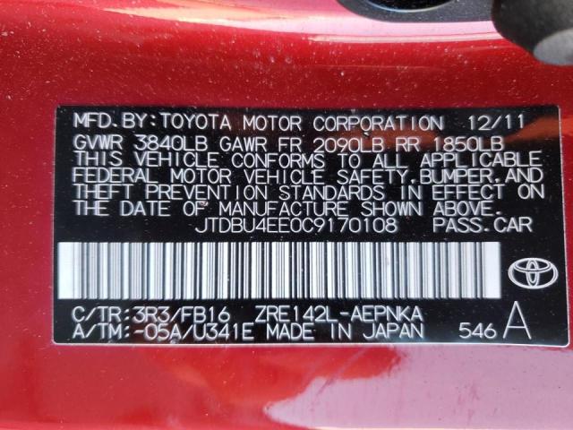 Photo 10 from auction – 2012 TOYOTA COROLA with VIN JTDBU4EE0C9170108