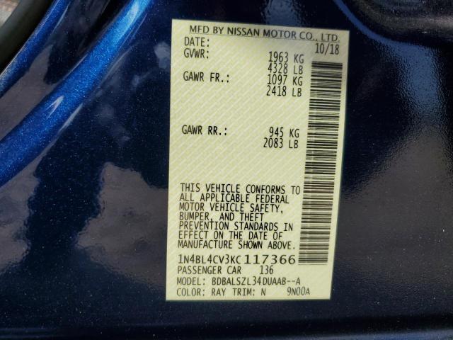 Photo 10 from auction – 2019 NISSAN ALTIMA SR with VIN 1N4BL4CV3KC117366
