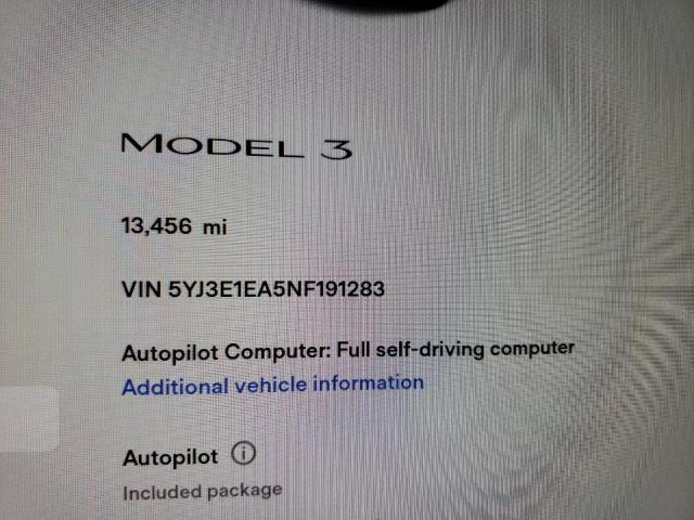 Photo 8 from auction – 2022 TESLA MODEL 3 with VIN 5YJ3E1EA5NF191283