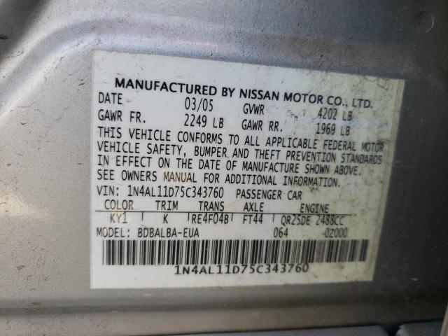 Photo 10 from auction – 2005 NISSAN ALTIMA S with VIN 1N4AL11D75C343760