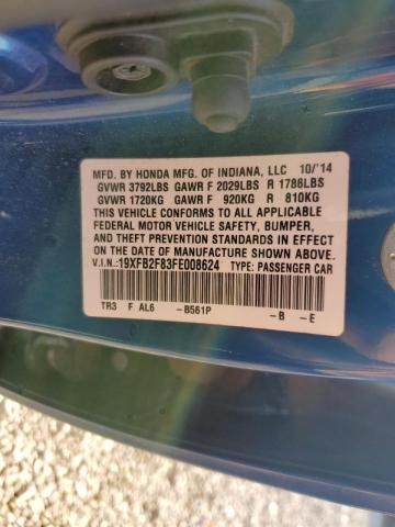 Photo 10 from auction – 2015 HONDA CIVIC EX with VIN 19XFB2F83FE008624
