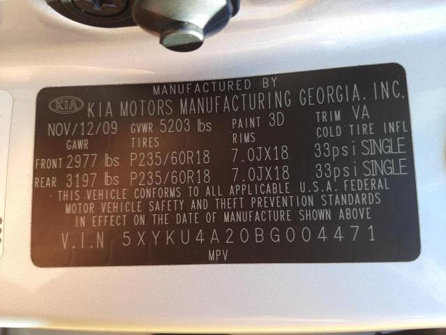 Photo 10 from auction – 2011 KIA SORENTO EX with VIN 5XYKU4A20BG004471