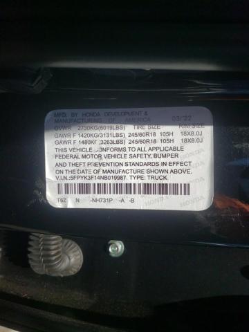 Photo 10 from auction – 2022 HONDA RIDGELINE with VIN 5FPYK3F14NB019987