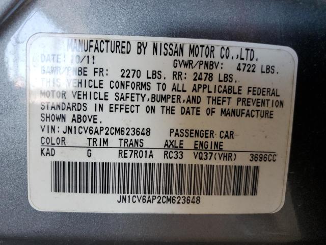 Photo 10 from auction – 2012 INFINITI G37 BASE with VIN JN1CV6AP2CM623648