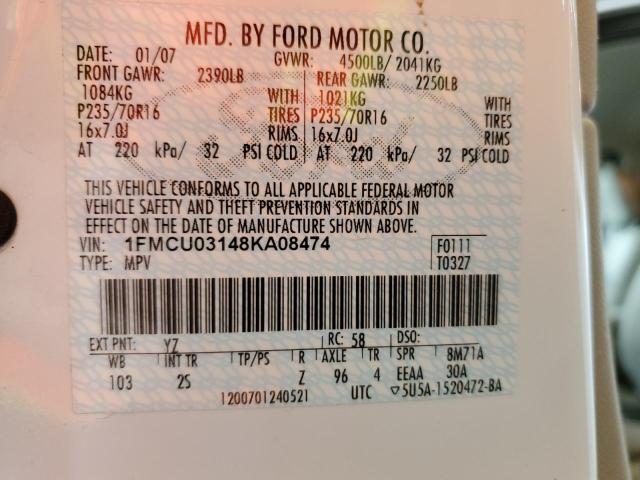 Photo 10 from auction – 2008 FORD ESCAPE XLT with VIN 1FMCU03148KA08474