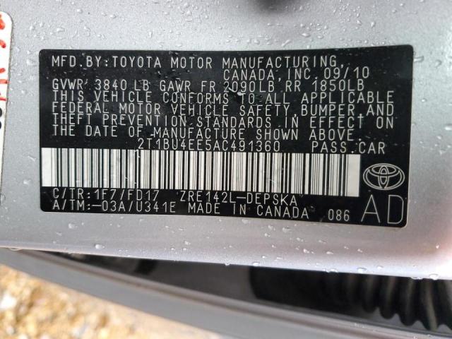 Photo 10 from auction – 2010 TOYOTA COROLLA BA with VIN 2T1BU4EE5AC491360