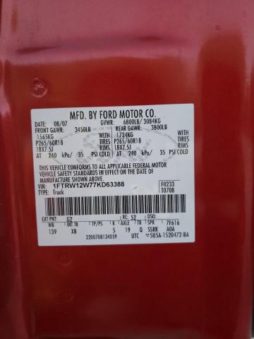 Photo 10 from auction – 2007 FORD F150 SUPER with VIN 1FTRW12W77KD63388