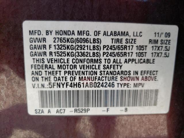 Photo 10 from auction – 2010 HONDA PILOT EXL with VIN 5FNYF4H61AB024246