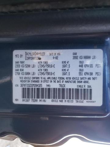 Photo 10 from auction – 2002 DODGE RAM 2500 with VIN 3B7KF23Z22M284325