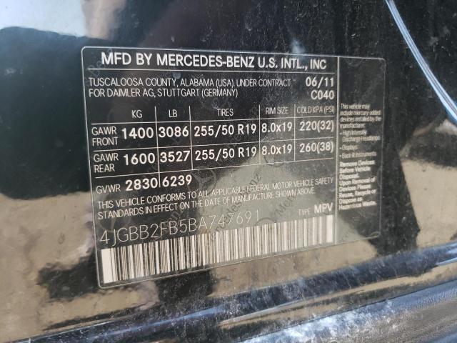 Photo 10 from auction – 2011 MERCEDES-BENZ ML 350 BLU with VIN 4JGBB2FB5BA747691